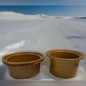 Vintage Brown Stoneware Pots Pair | Rustic Glazed Crock Bowls | Farmhouse Decor